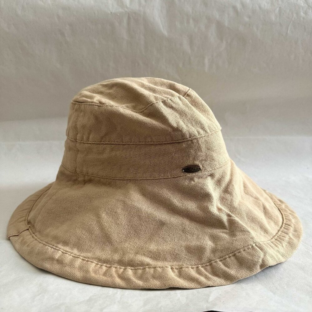 SCALA Lanikai tan and cream wide brim cotton bucket hat